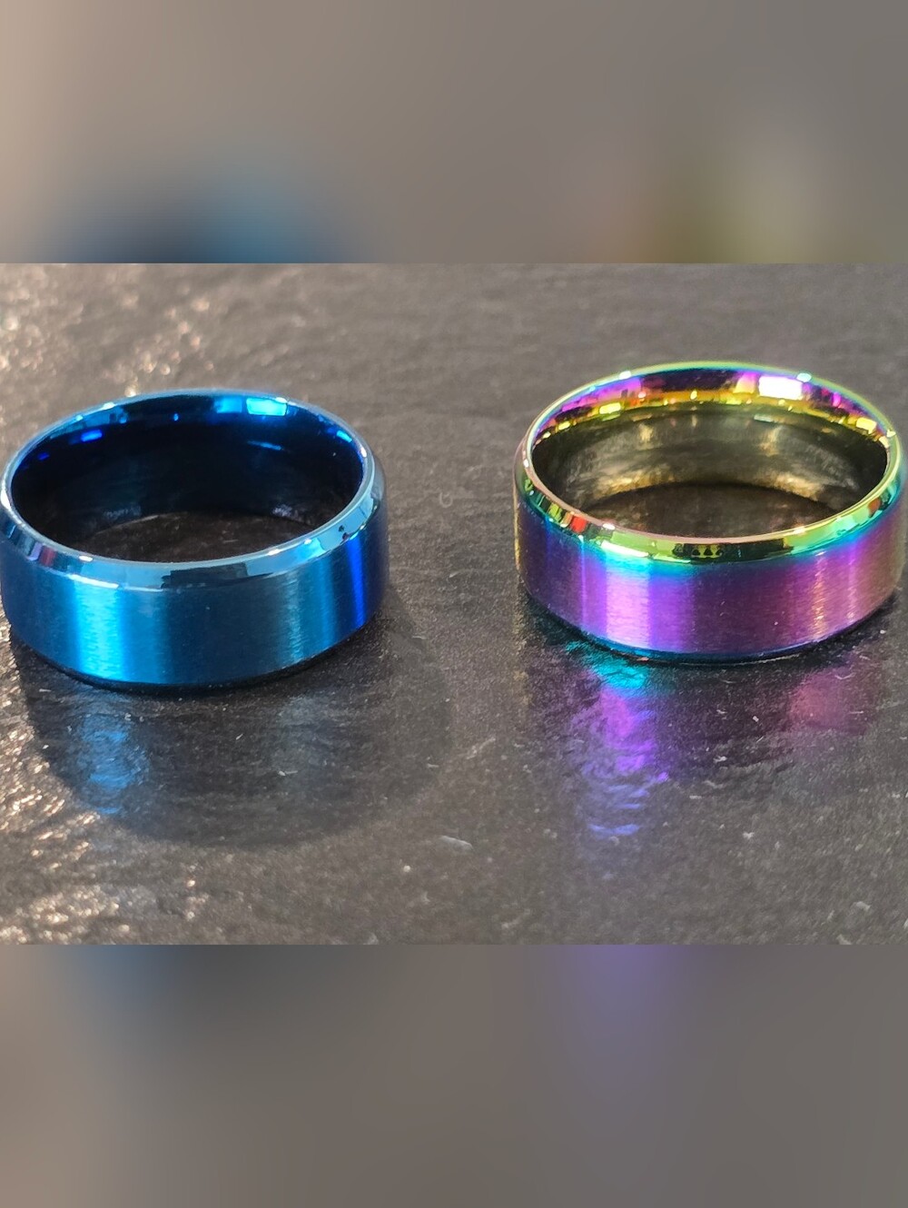 Qorn Electric Blue Colorful Band Ring 8mm 316L Stainless Steel Tarnish Free.